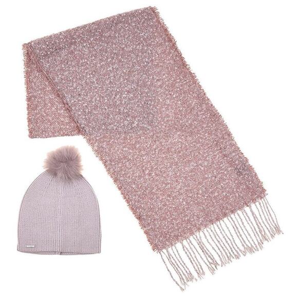 Tahari Accessories - New! TAHARI Women's Ultra-soft Boucle Fringe Trim Scarf and Pom Hat Set
